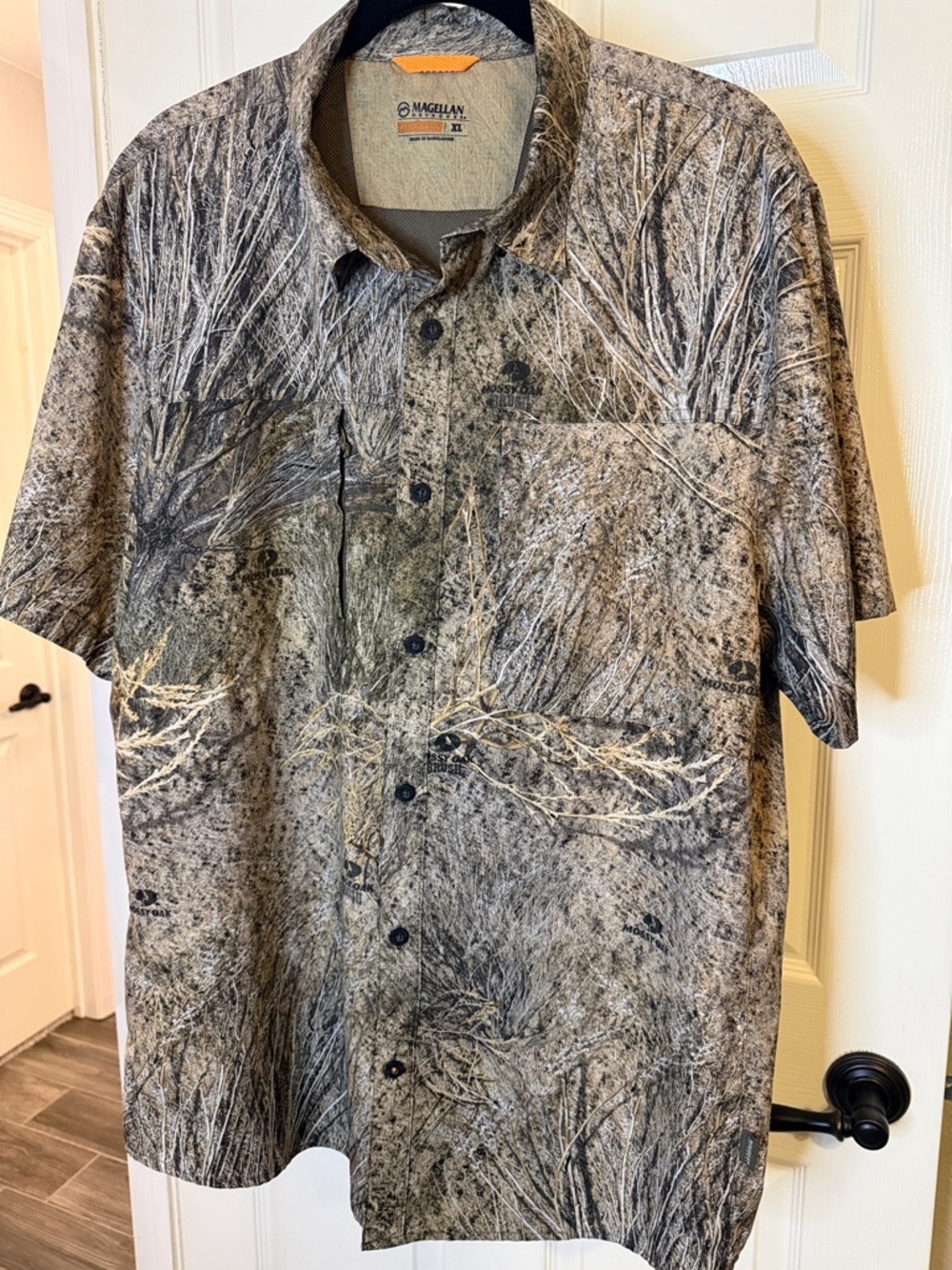 Magellan Outdoors Short Sleeve Camo Button-Up Shirt - Brown/Black